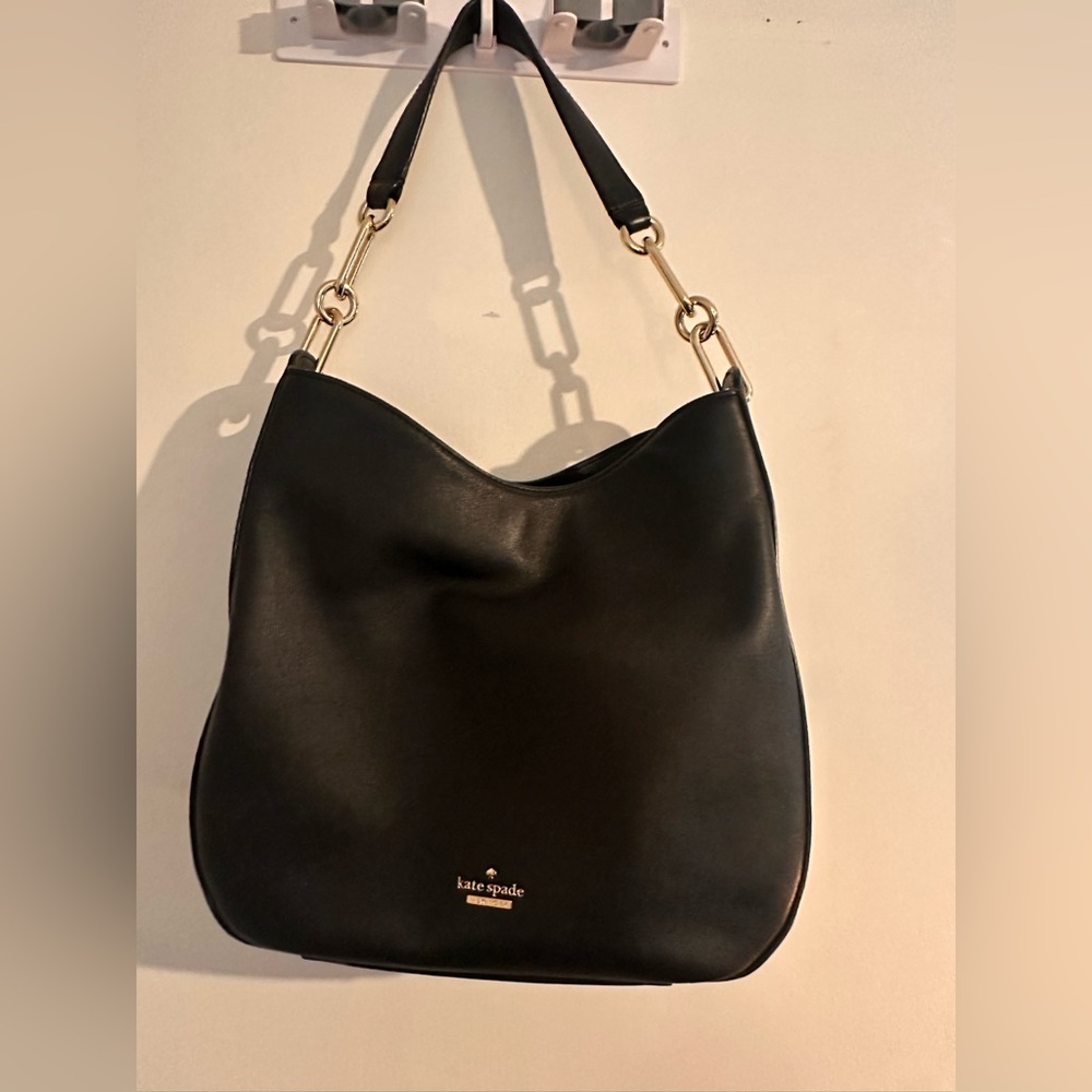 Kate Spade Black Hobo Bag with Gold Accents